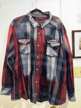 Buffalo David Bitton Plaid Button-Up in Blue, Red & Cream